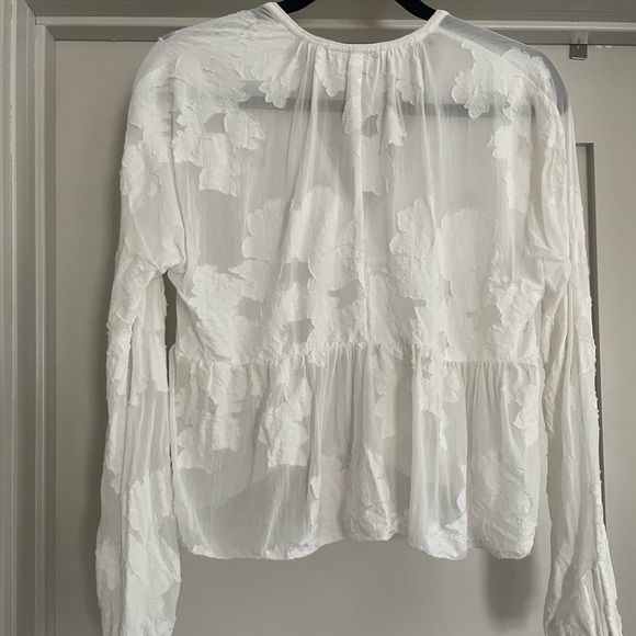 Aritzia Wilfred Augustine Peplum Top White Sheer Small S EUC Empire Waist - Picture 2 of 9